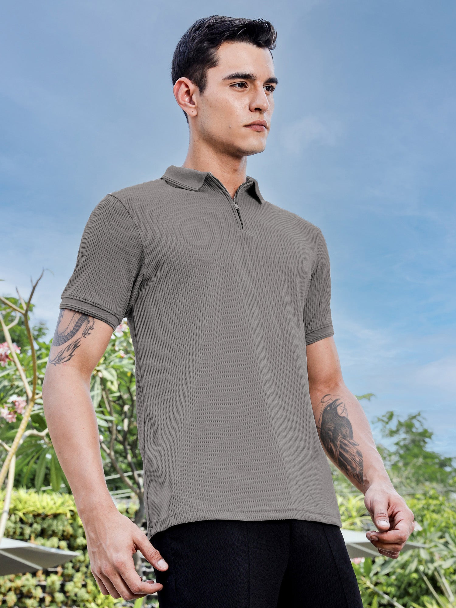 Thomas Scott Men Grey Polo Collar T-shirt