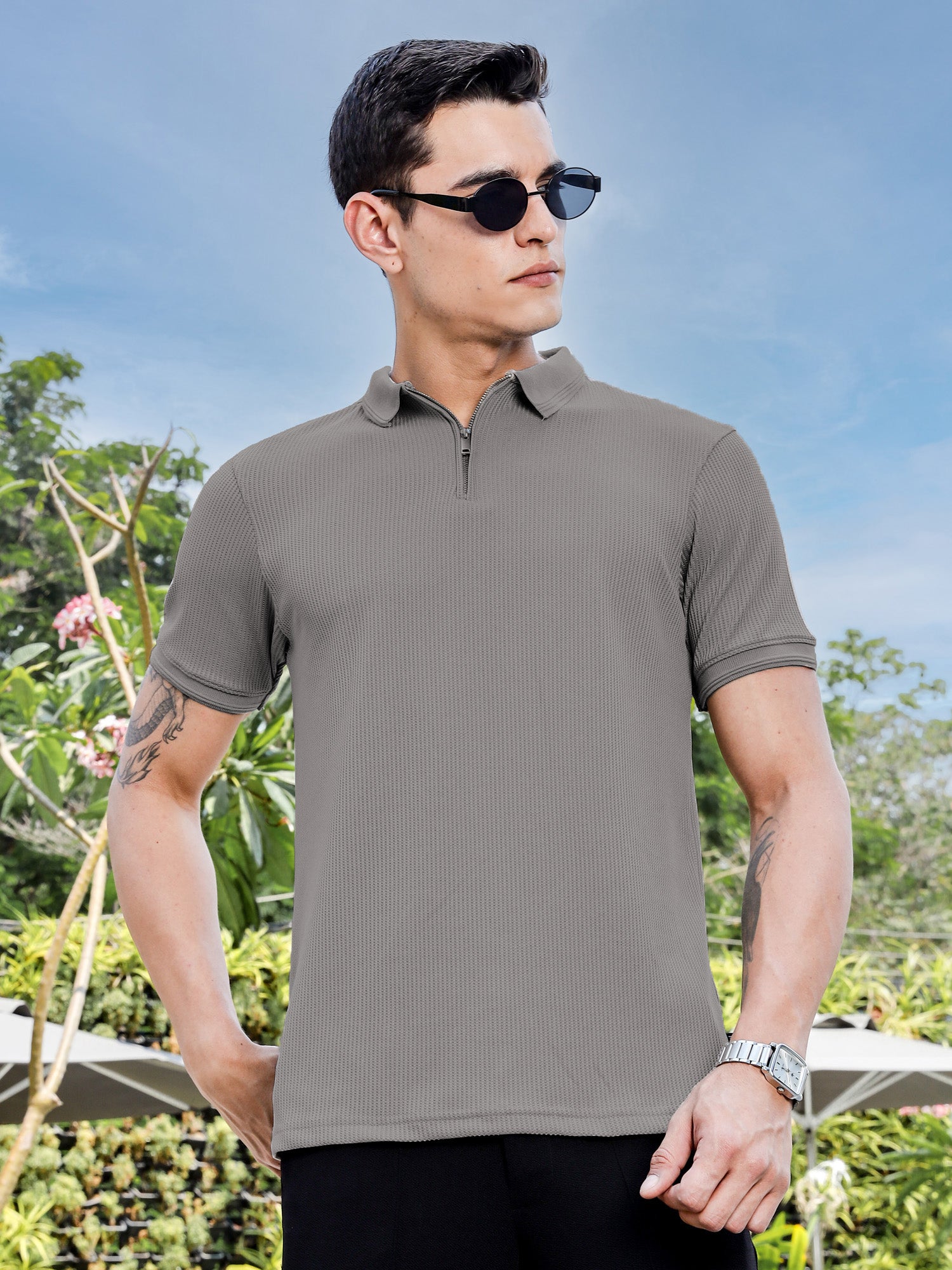 Thomas Scott Men Grey Polo Collar T-shirt