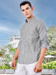Black Slim Fit Long Sleeves Pinstripes Linen Casual Shirt For Men