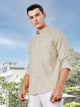 Brown Slim Fit Long Sleeves Pinstripes Linen Casual Shirt For Men