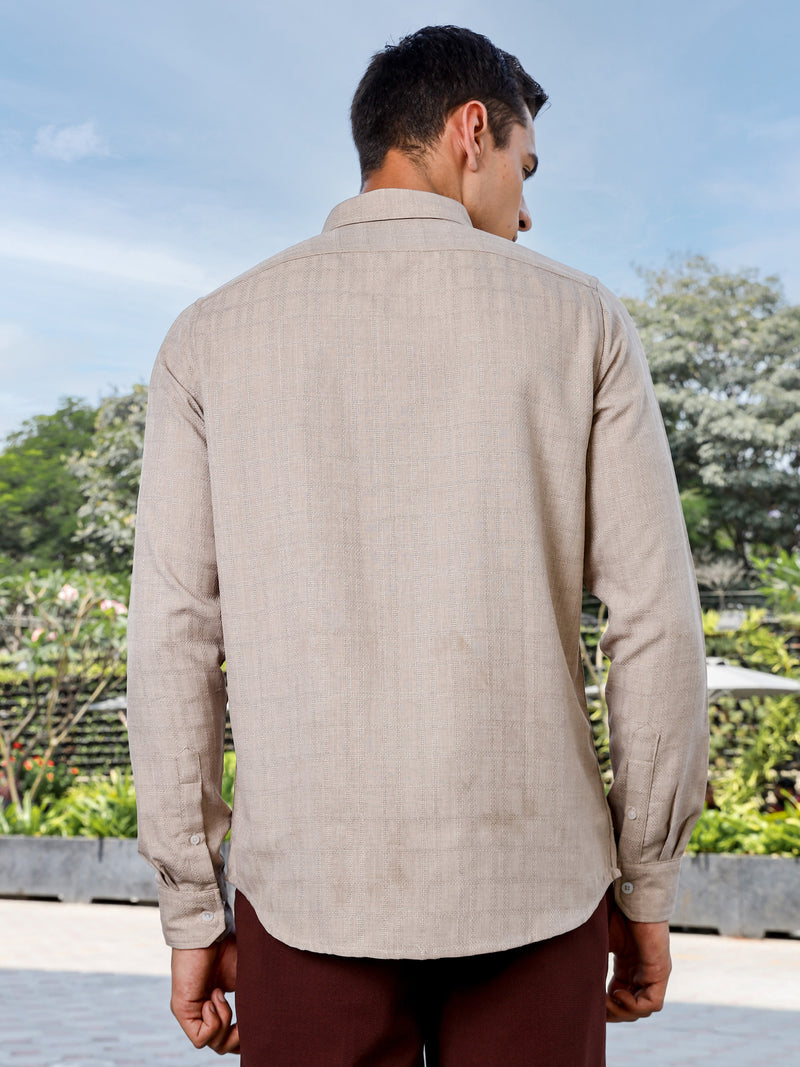 Thomas Scott Men Beige Slim Fit Long Sleeves Button-Down Collar Woven Casual Shirt