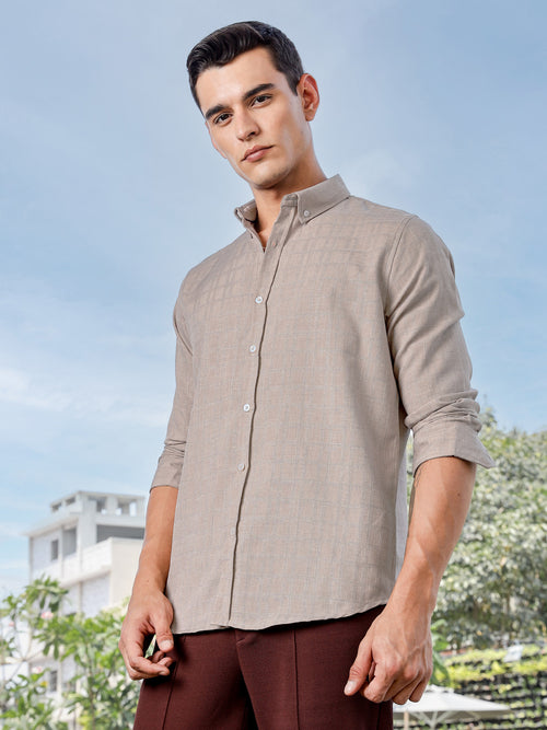 Thomas Scott Men Beige Slim Fit Long Sleeves Button-Down Collar Woven Casual Shirt