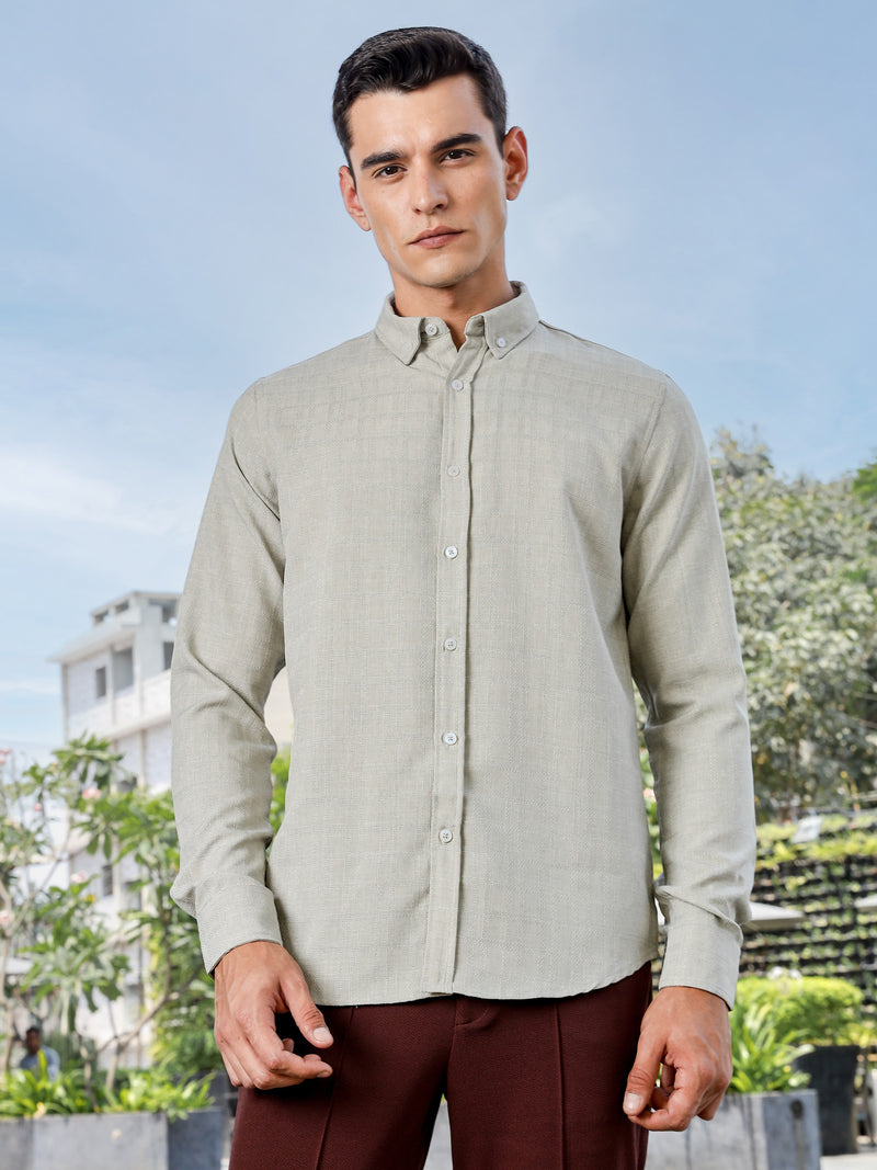 Thomas Scott Men Green Slim Fit Long Sleeves Button-Down Collar Woven Casual Shirt