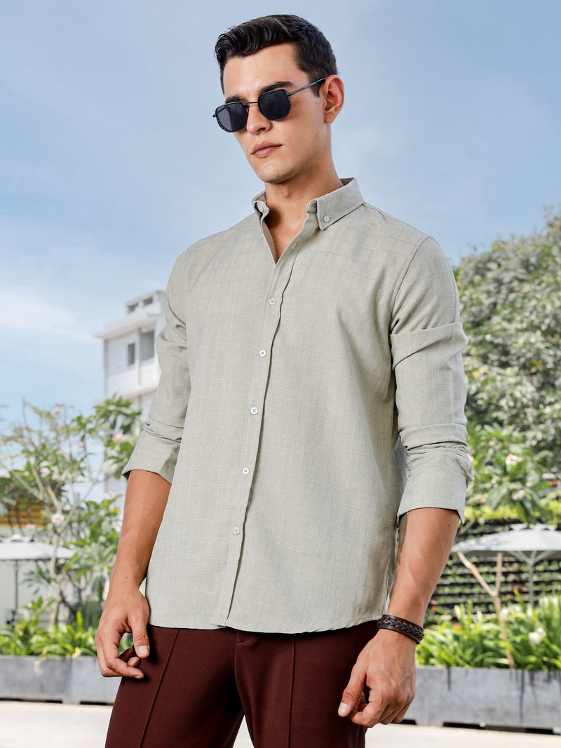 Thomas Scott Men Green Slim Fit Long Sleeves Button-Down Collar Woven Casual Shirt
