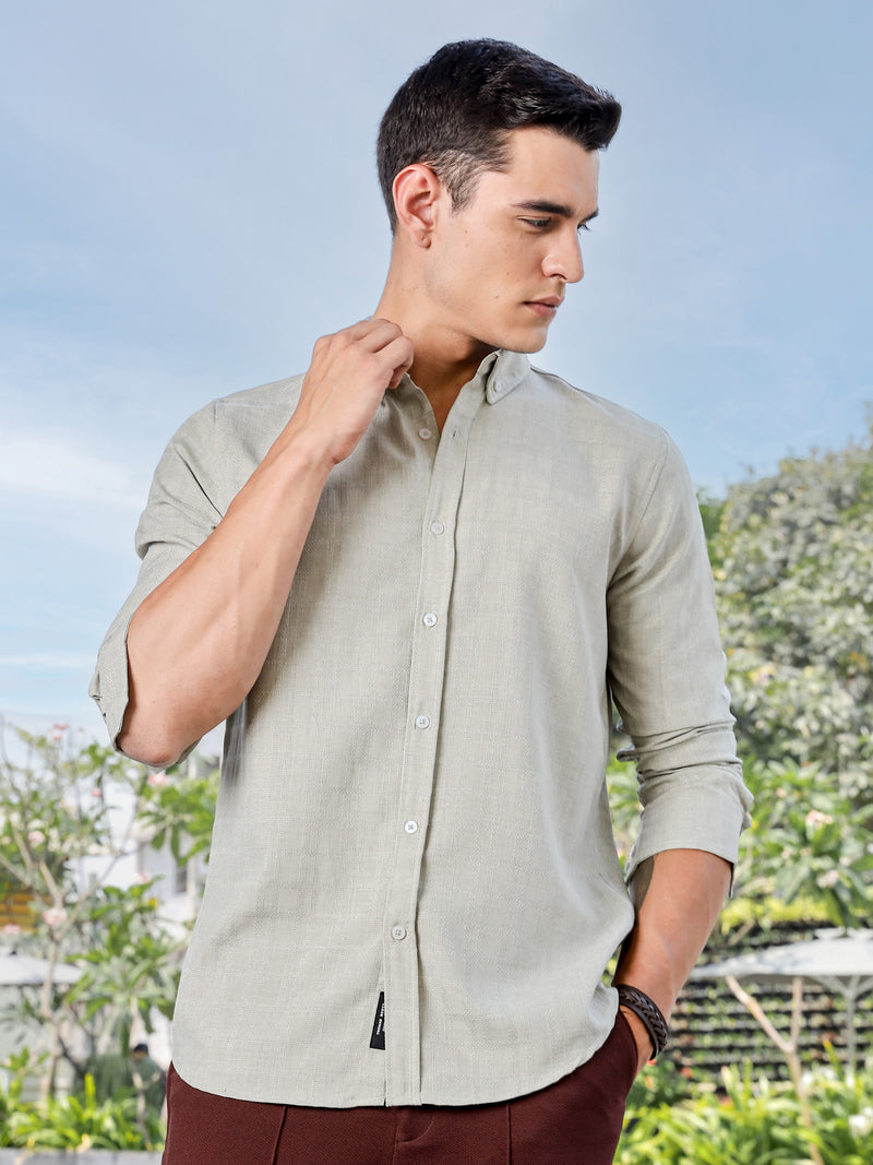 Thomas Scott Men Green Slim Fit Long Sleeves Button-Down Collar Woven Casual Shirt