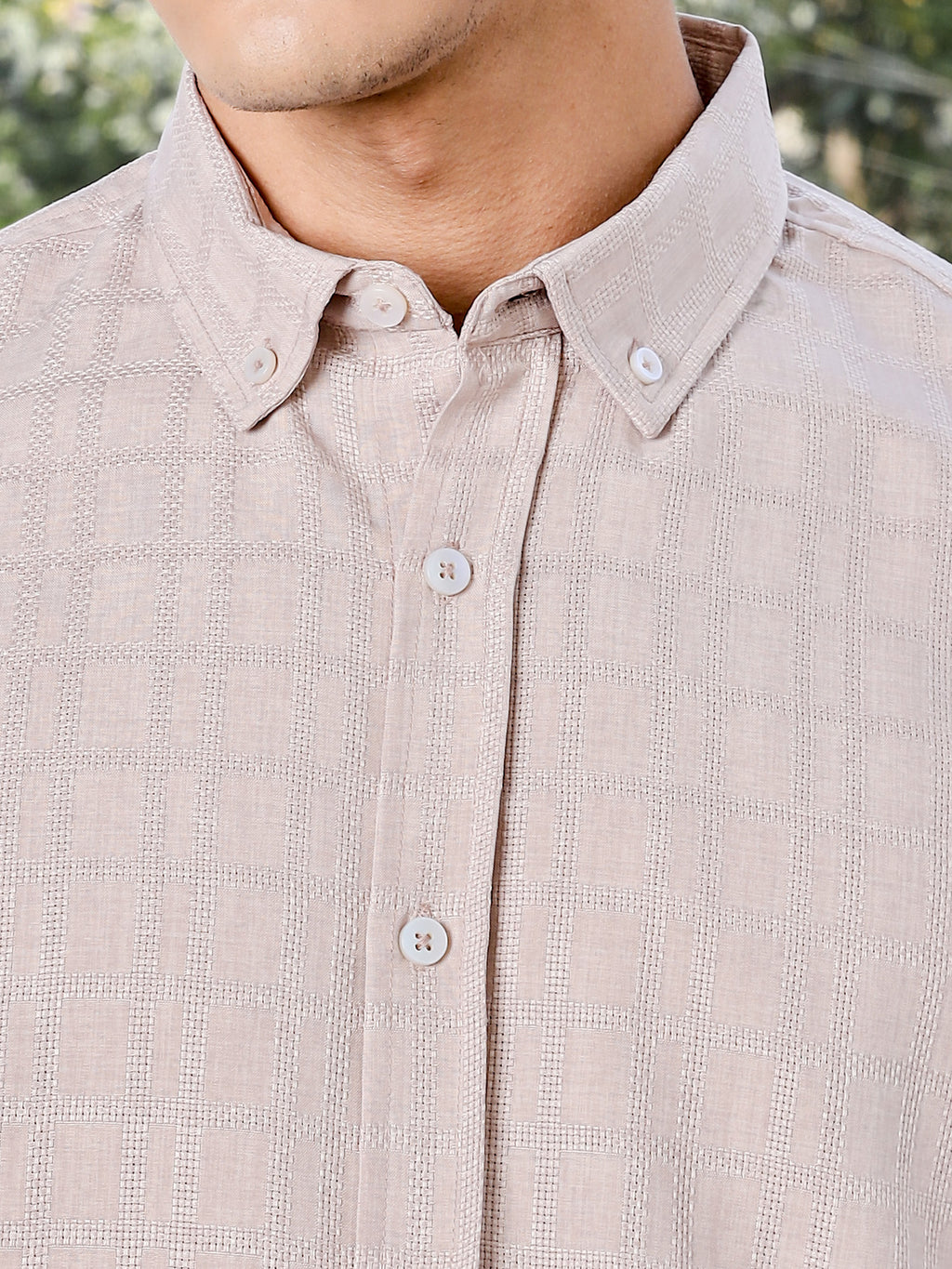 Thomas Scott Men Pink Slim Fit Short Sleeves Windowpane Checks Woven Casual Shirt