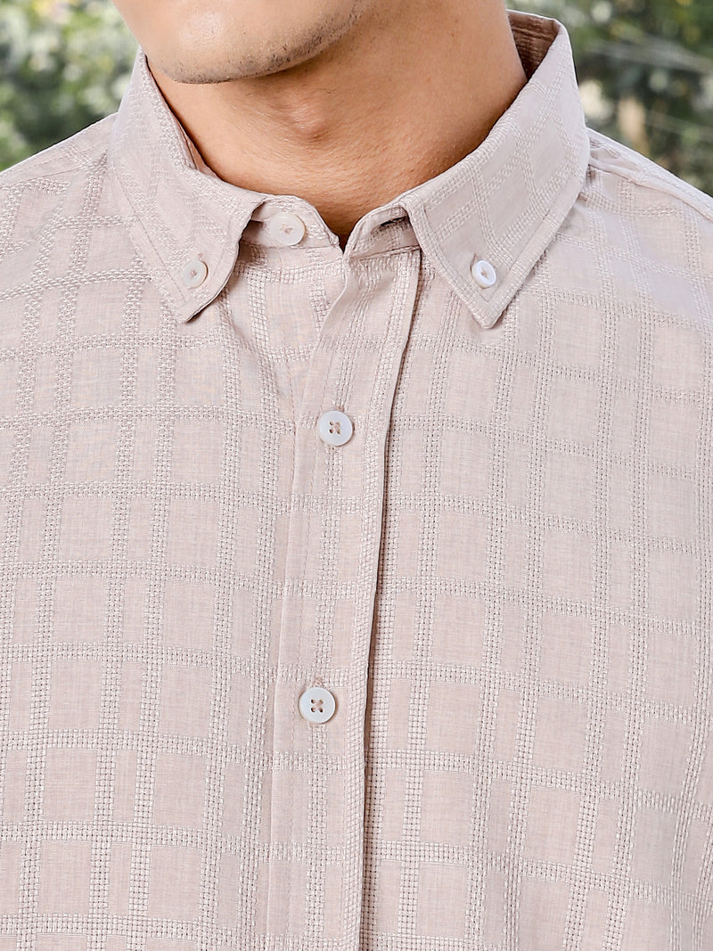 Thomas Scott Men Pink Slim Fit Short Sleeves Windowpane Checks Woven Casual Shirt