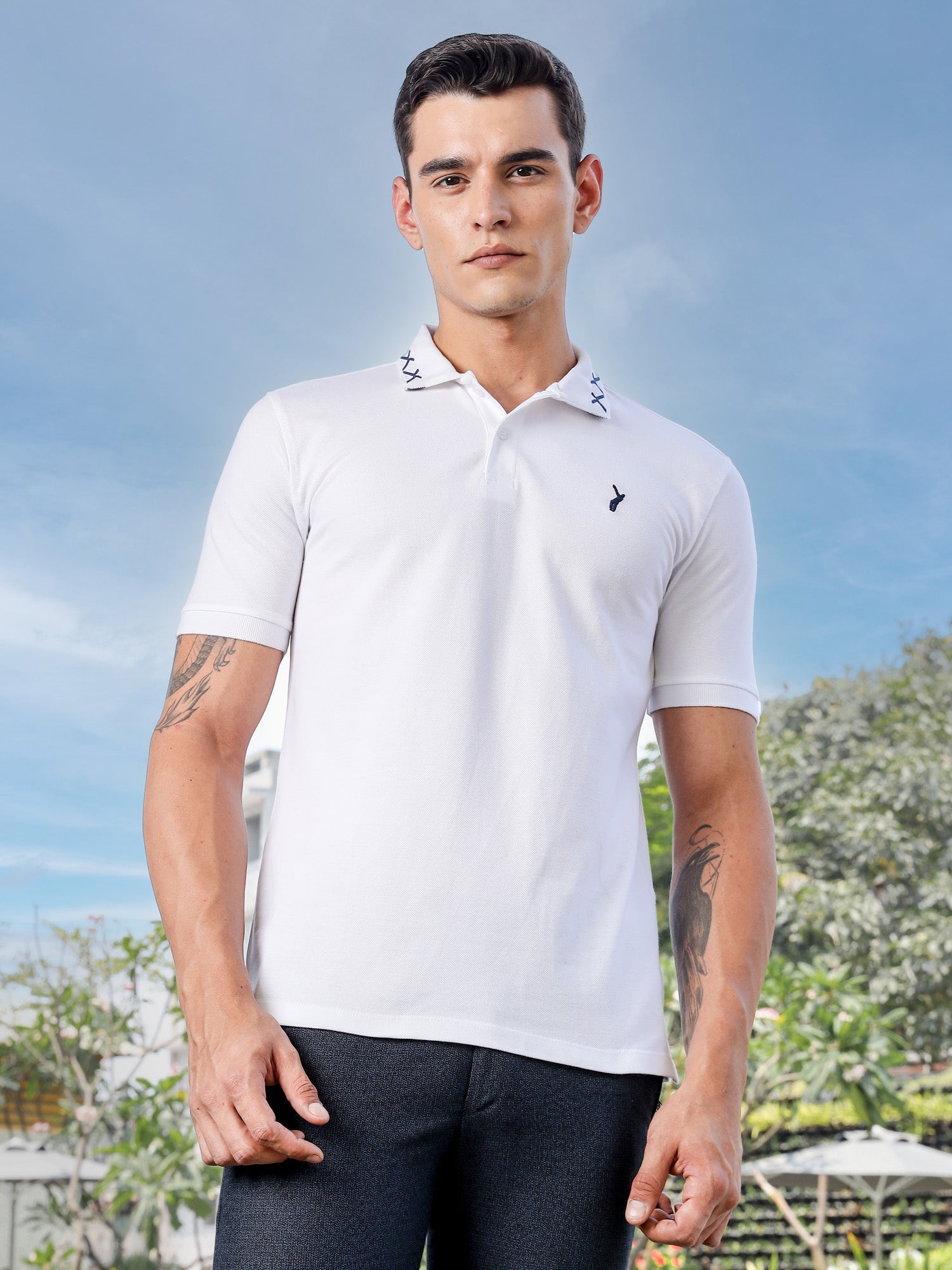 Thomas Scott Men White Regular Fit Short Sleeve Polo Collar Knitted T-shirt
