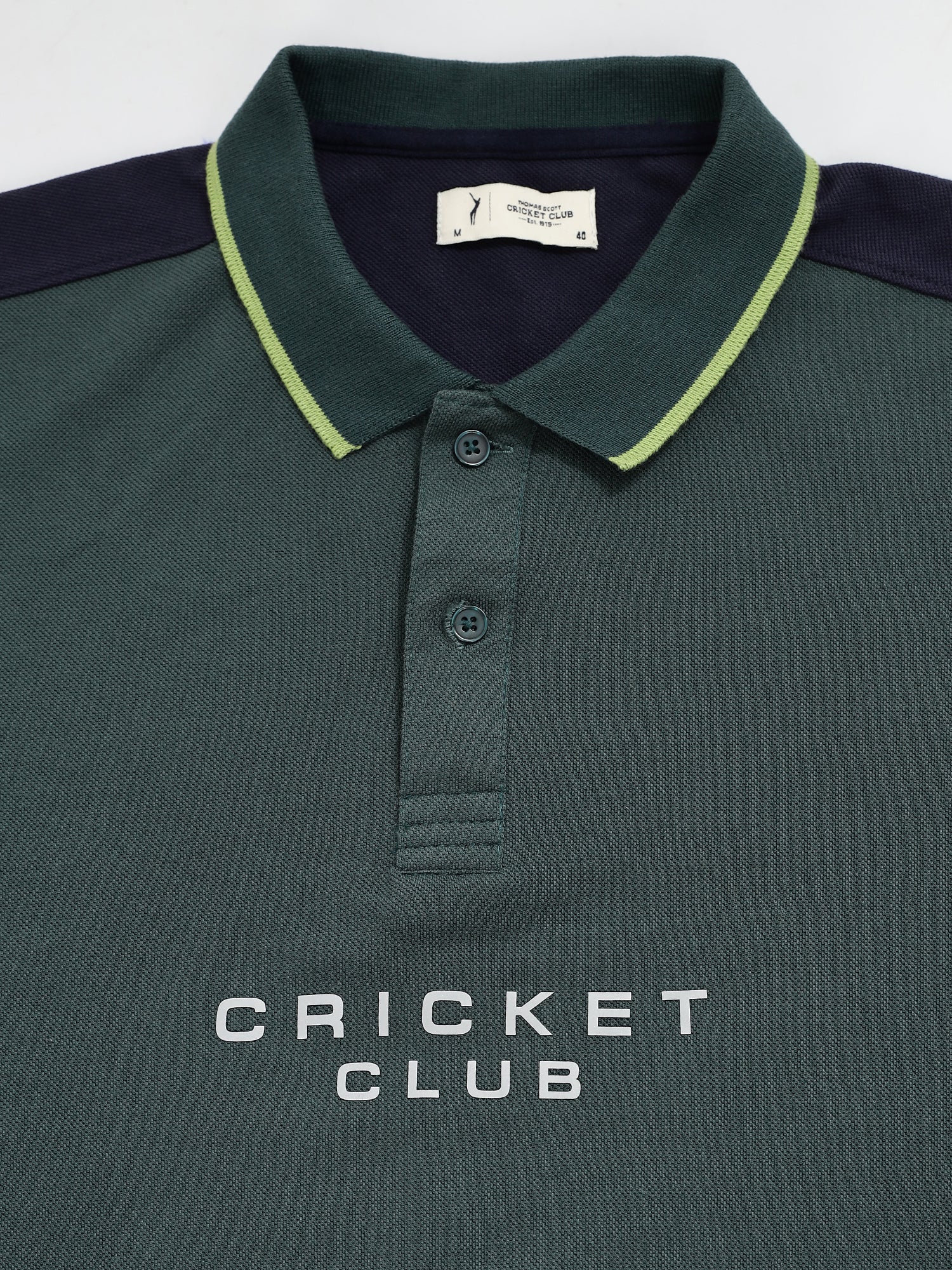 Thomas Scott Men BottleGreen Regular Fit Short Sleeves Typography Polo Collar Knitted Tshirt