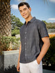 Thomas Scott Men Grey Slim Fit Short Sleeves Horizontal Stripes Casual Shirt