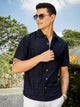 Thomas Scott Men Navy Slim Fit Short Sleeves Horizontal Stripes Casual Shirt