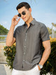 Thomas Scott Men Grey Slim Fit Short Sleeves Vertical Stripes Casual Shirt
