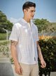 Thomas Scott Men White Slim Fit Short Sleeves Horizontal Stripes Casual Shirt