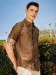 Thomas Scott Men Brown Slim Fit Short Sleeves Vertical Stripes Casual Shirt