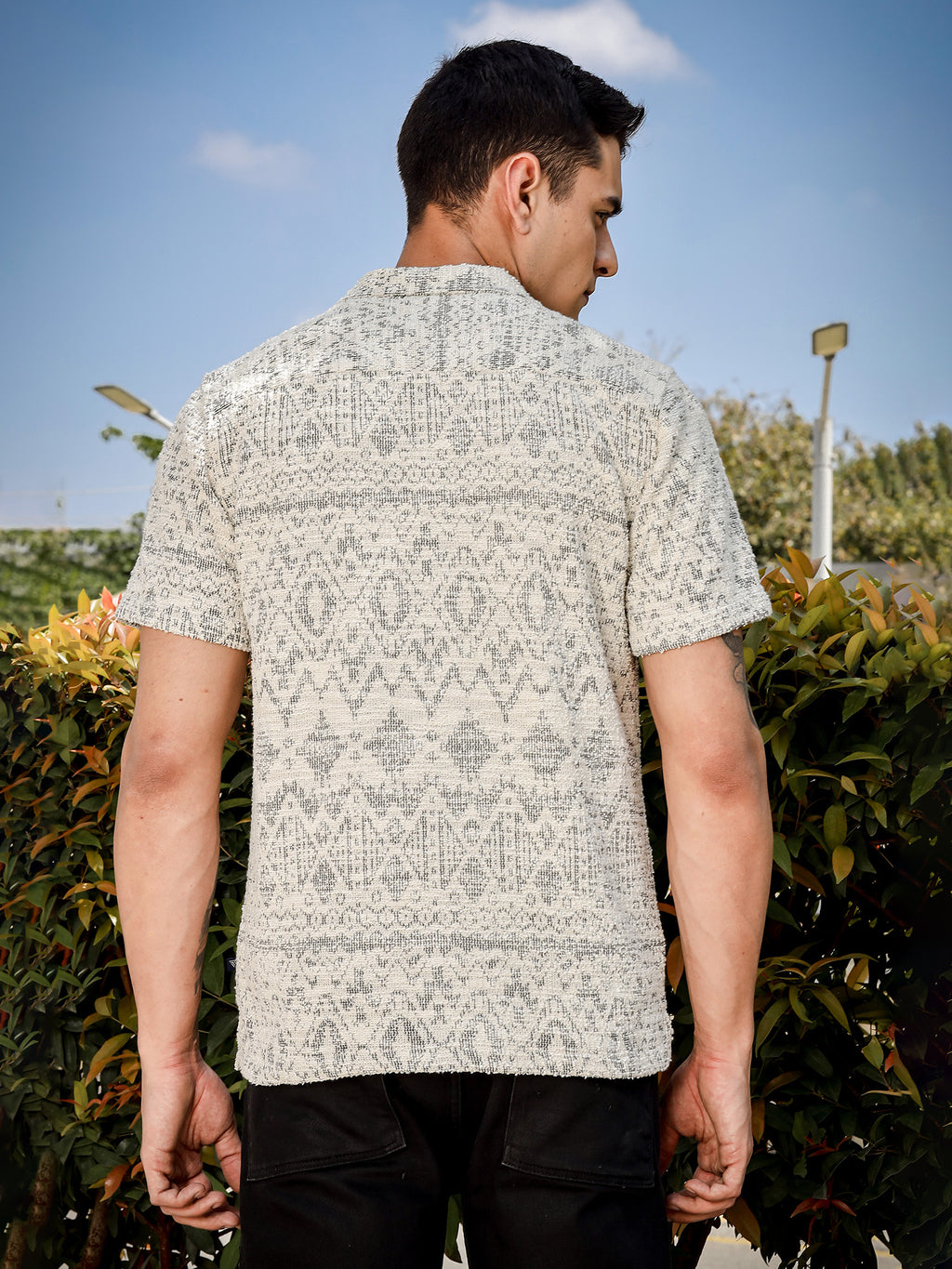 Thomas Scott Men Grey Regular Fit Short Sleeves Cuban Collar Knitted Casual Shirt