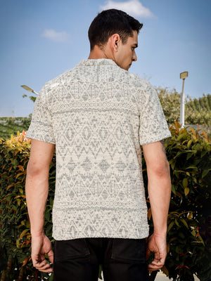 Thomas Scott Men Grey Regular Fit Short Sleeves Cuban Collar Knitted Casual Shirt