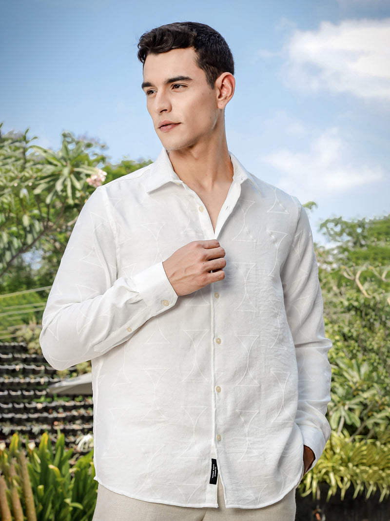 Thomas Scott Men White Slim Fit Long Sleeve Geometric Print Casual Shirt