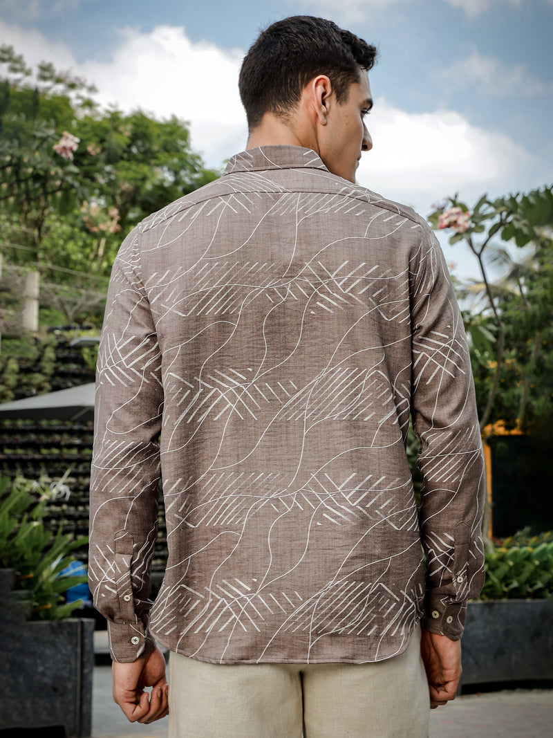Thomas Scott Men Brown Slim Fit Long Sleeve Abstract Print Casual Shirt
