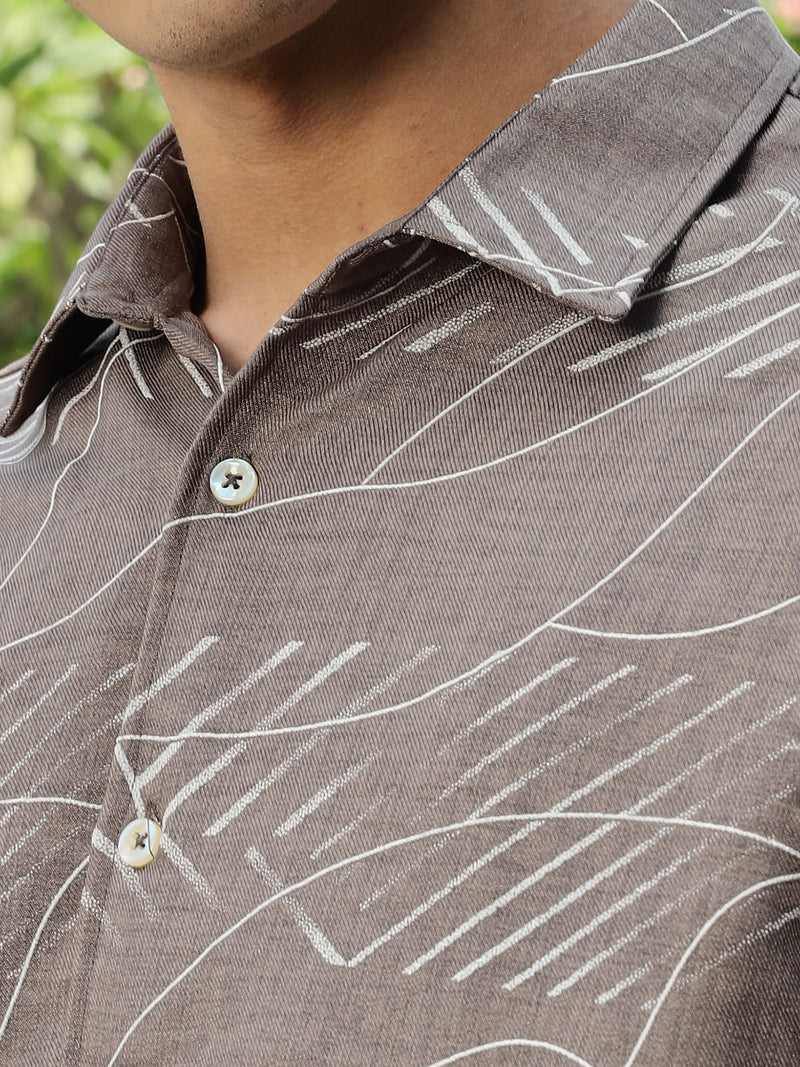 Thomas Scott Men Brown Slim Fit Long Sleeve Abstract Print Casual Shirt