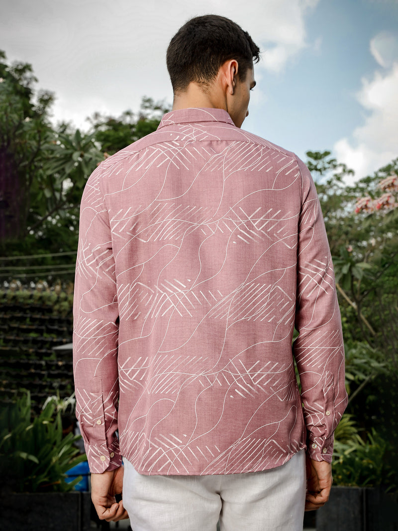 Thomas Scott Men Pink Slim Fit Long Sleeve Abstract Print Casual Shirt