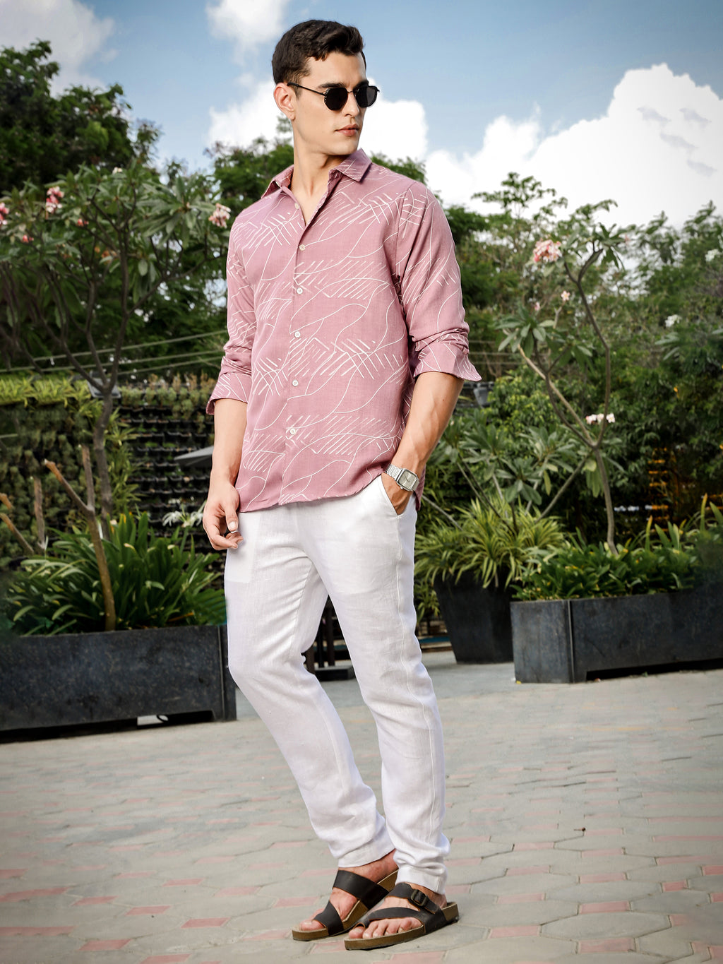 Thomas Scott Men Pink Slim Fit Long Sleeve Abstract Print Casual Shirt