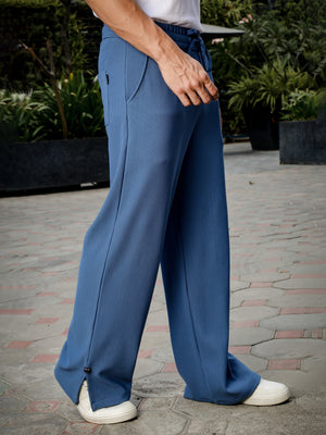 Thomas Scott Men MidBlue Mid-Rise Loose Fit Solid Knitted Parallel Trousers