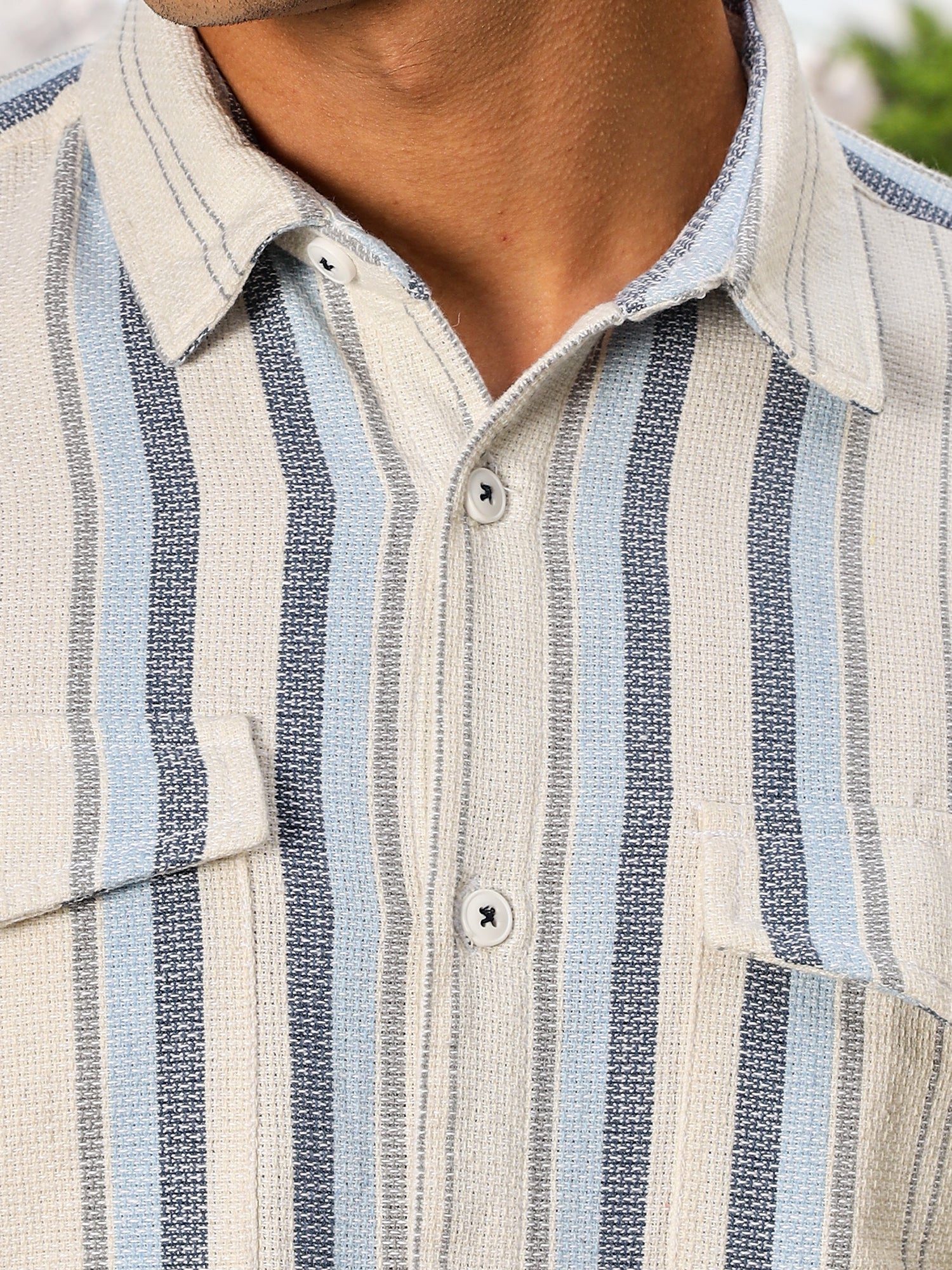 Thomas Scott Men White Slim Fit Long Sleeve Multi Stripes Cotton Casual Shirt