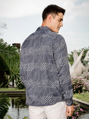 Thomas Scott Men Blue Slim Fit Long Sleeve Abstract Print Casual Shirt