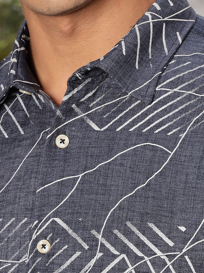 Thomas Scott Men Blue Slim Fit Long Sleeve Abstract Print Casual Shirt