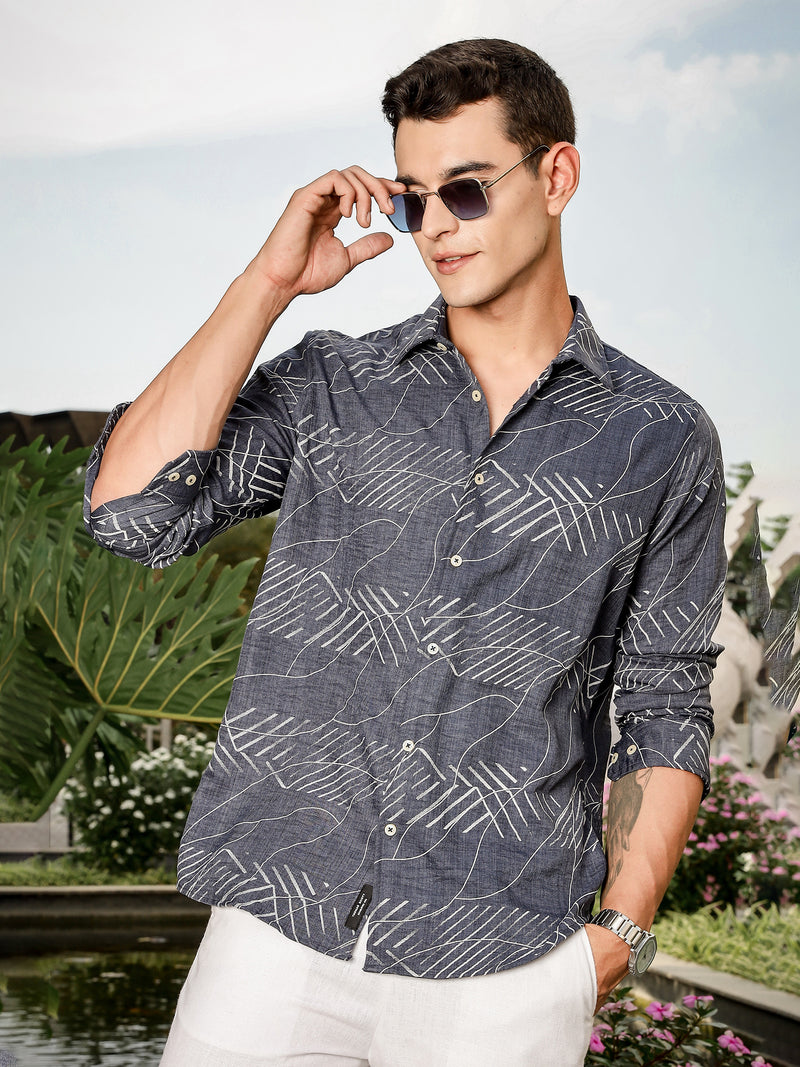 Thomas Scott Men Blue Slim Fit Long Sleeve Abstract Print Casual Shirt