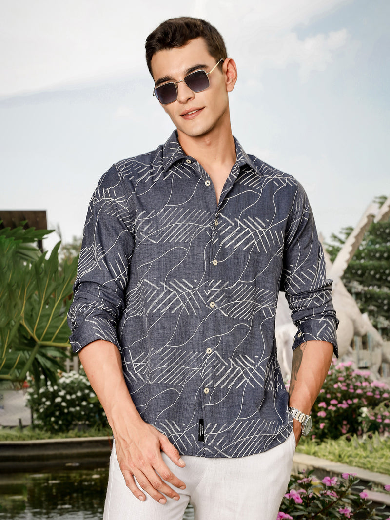 Thomas Scott Men Blue Slim Fit Long Sleeve Abstract Print Casual Shirt