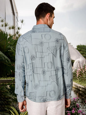 Thomas Scott Men Blue Regular Fit Long Sleeves Cutaway Collar Embroidered Shirt