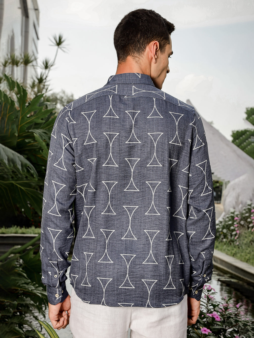 Thomas Scott Men Navy Slim Fit Long Sleeve Geometric Print Casual Shirt