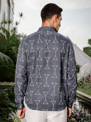 Thomas Scott Men Navy Slim Fit Long Sleeve Geometric Print Casual Shirt