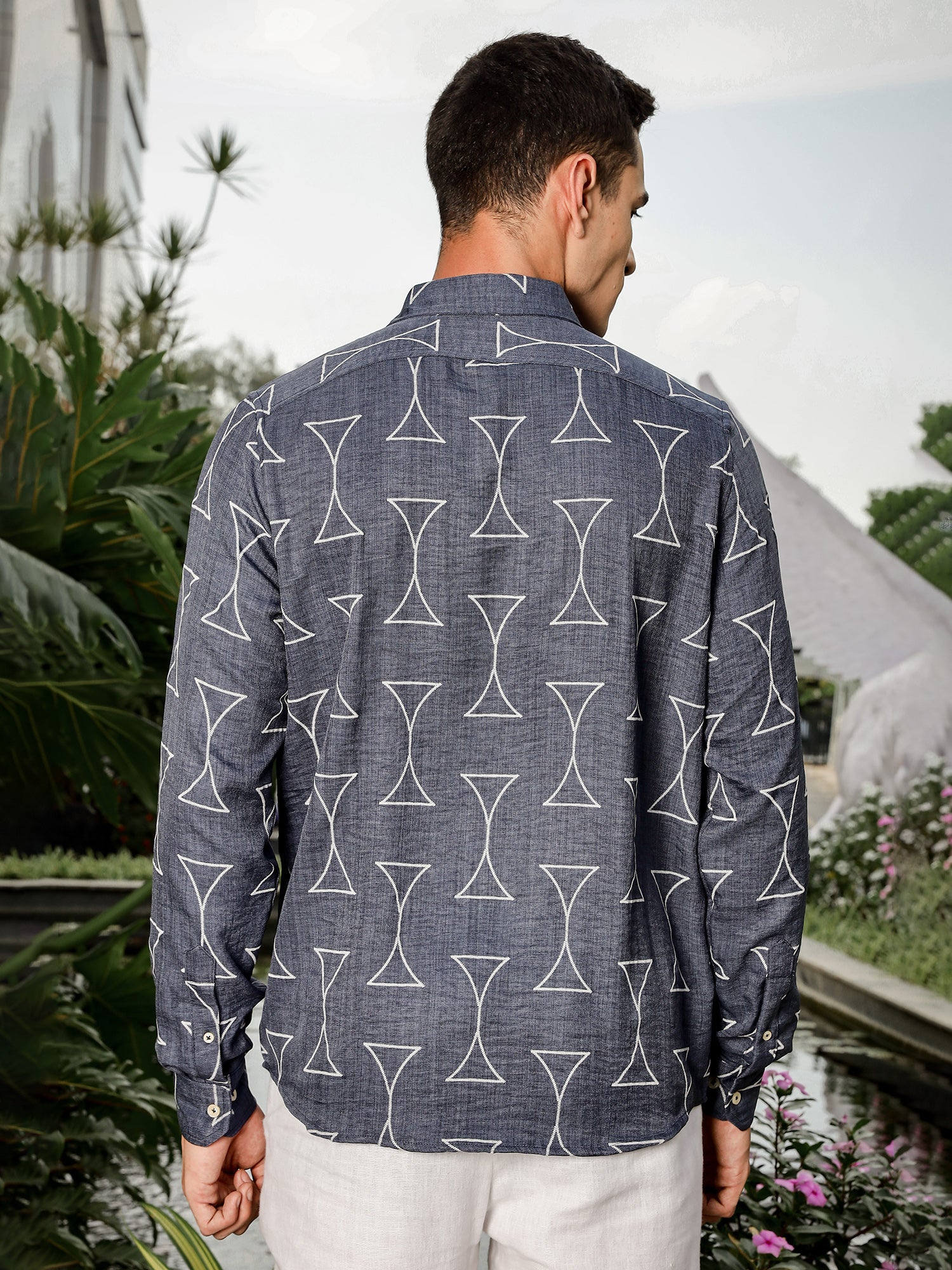 Thomas Scott Men Navy Slim Fit Long Sleeve Geometric Print Casual Shirt