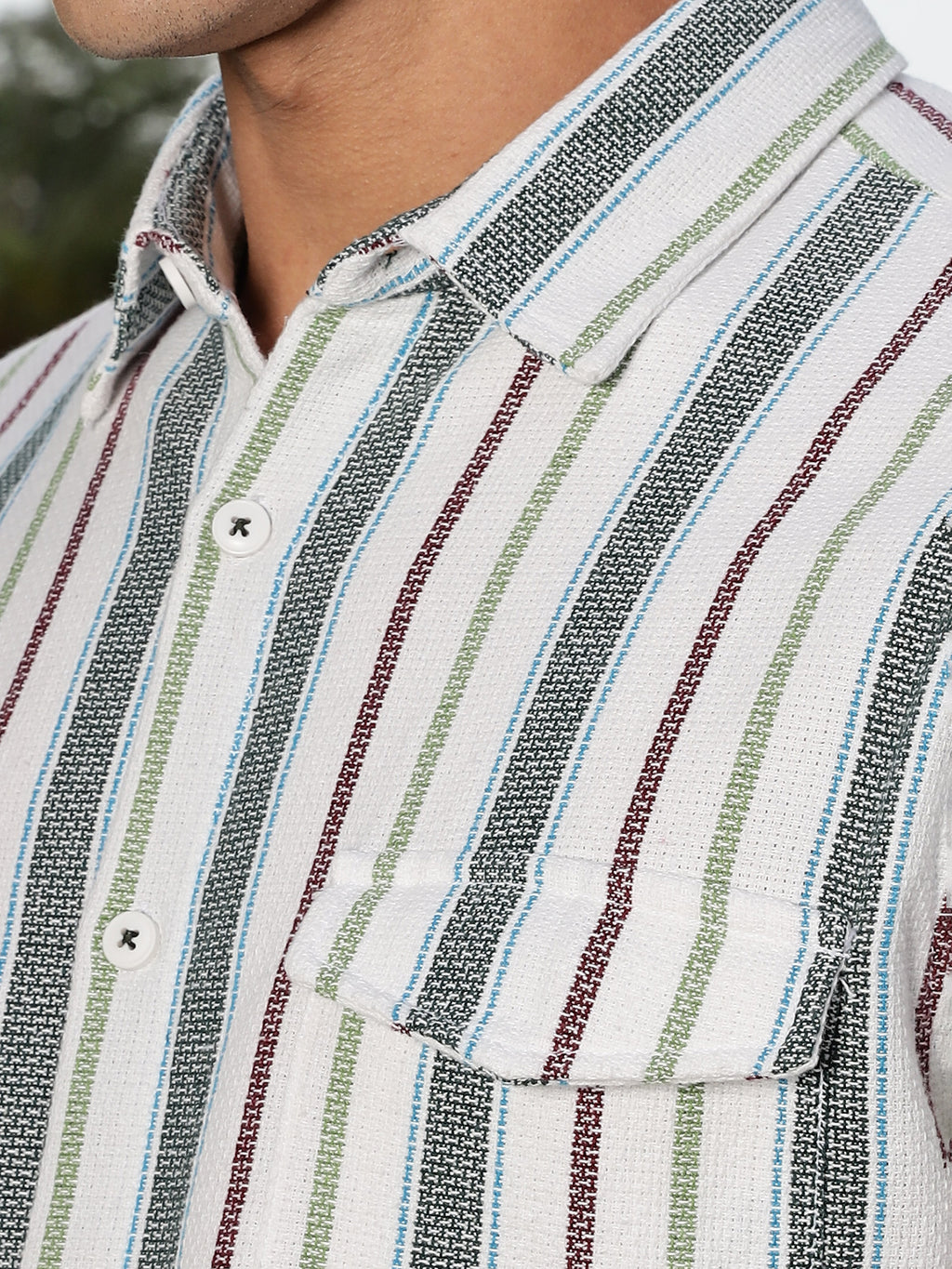 Thomas Scott Men White Slim Fit Long Sleeve Multi Stripes Cotton Casual Shirt