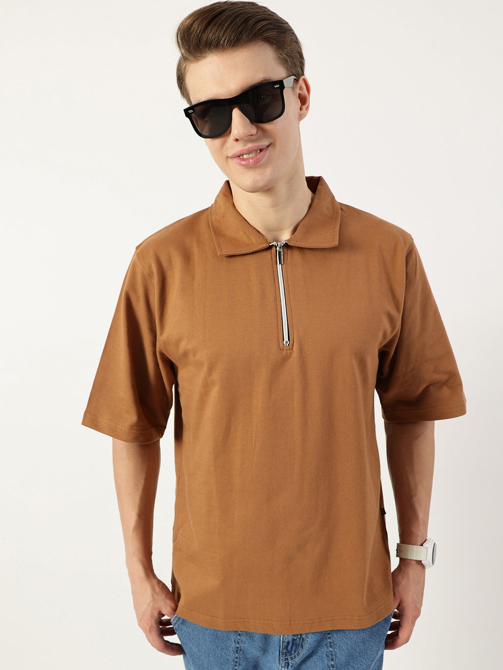 Thomas Scott Men Brown Polo Collar Bio Finish T-shirt