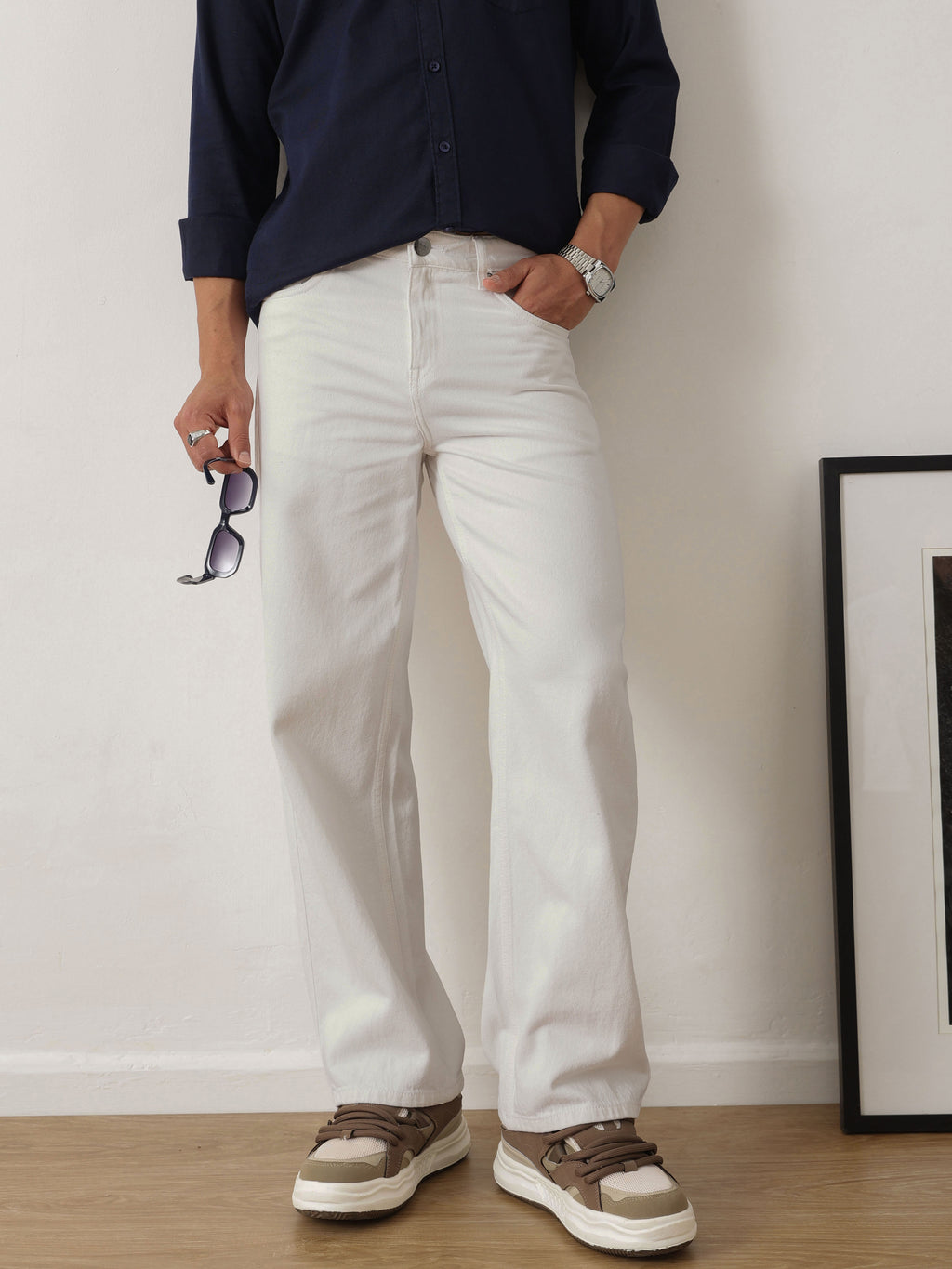 Thomas Scott Men White Baggy Fit Clean Look Non Stretchable Jeans