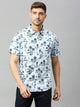 Sky Blue Classic Short Sleeves Slim Fit Spread Collar Floral Printed Cotton Casual Shirt For Men