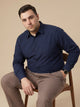 Navy Plus Size Regular Fit Long Sleeves Spread Collar Textured Cotton Formal Shirt For Men