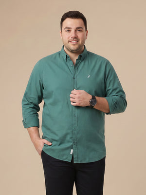 Olive Cricket Club Collection Regular Fit Plus Size Button Down Collar Twill Shirt For Men