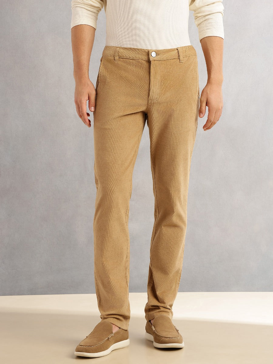 Thomas Scott Men Beige Regular Fit Mid-Rise 4 Pockets Woven Corduroy Trouser