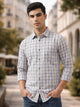 Mid Blue Premium Slim Fit Graphic Checked Cotton Linen Casual Shirt For Men