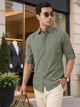 Thomas Scott Men Premium Mint Slim Fit Long Roll-Up Sleeves Spread Collar Solid Cotton Casual Shirts