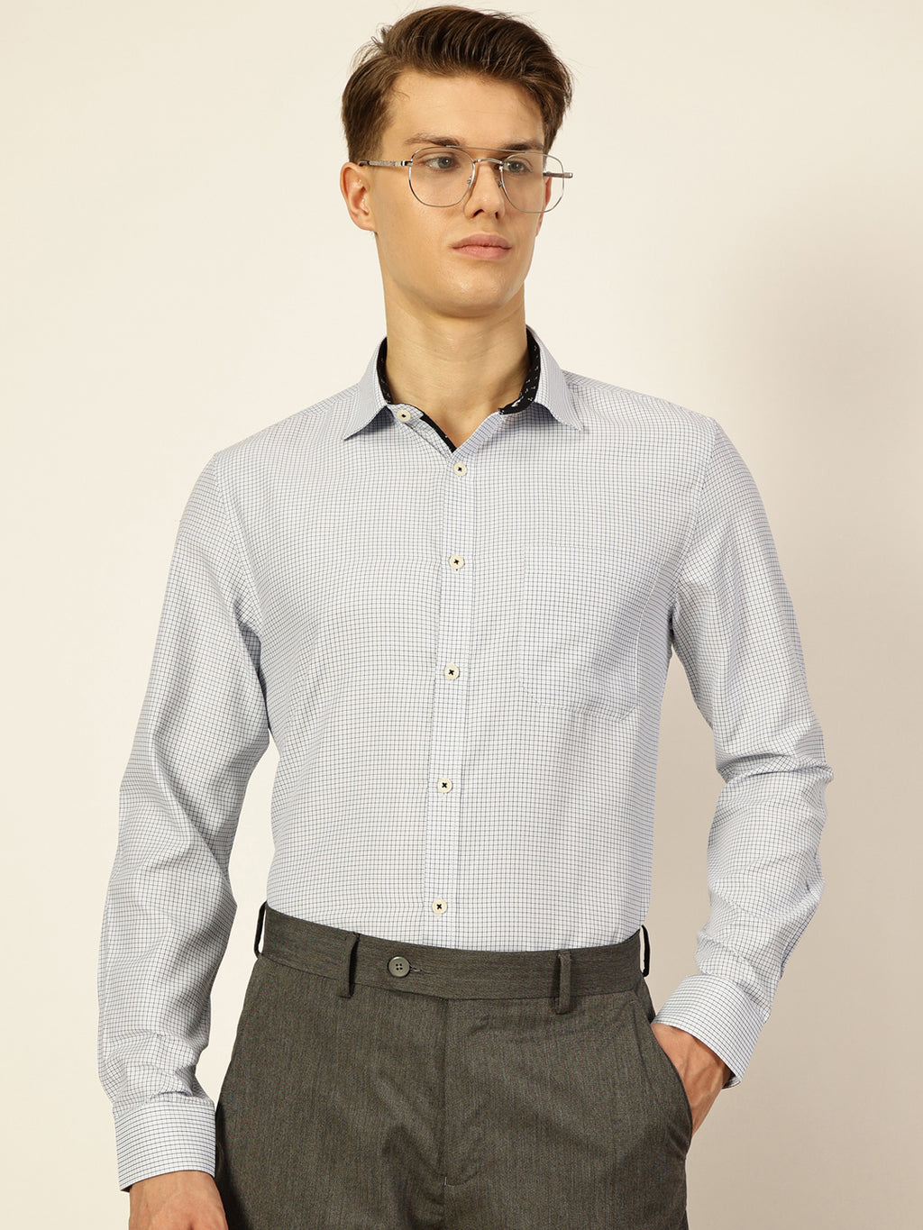 Thomas Scott Men Smart Gingham Checks Opaque Checked Formal Shirt