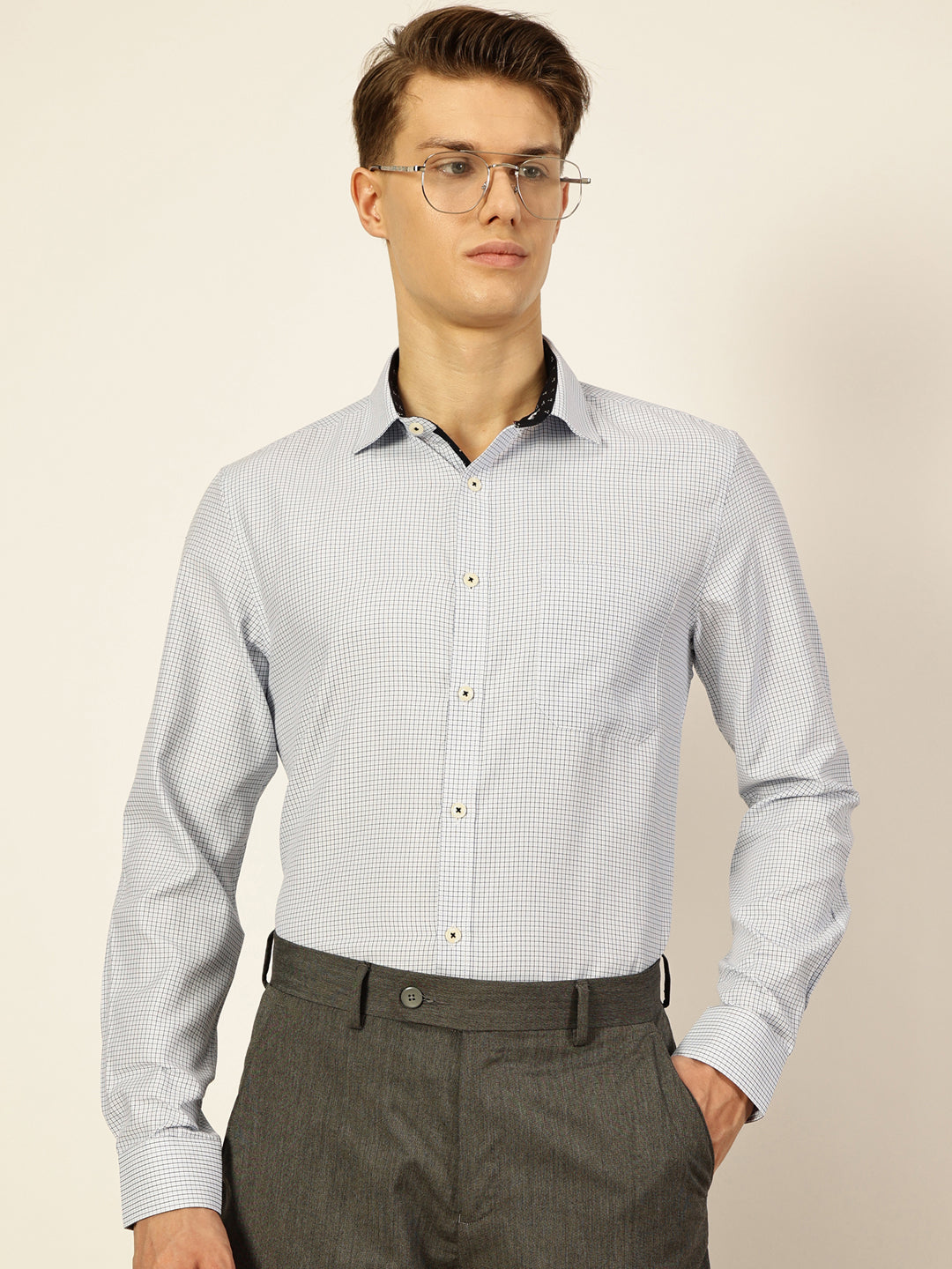 Thomas Scott Men Smart Gingham Checks Opaque Checked Formal Shirt