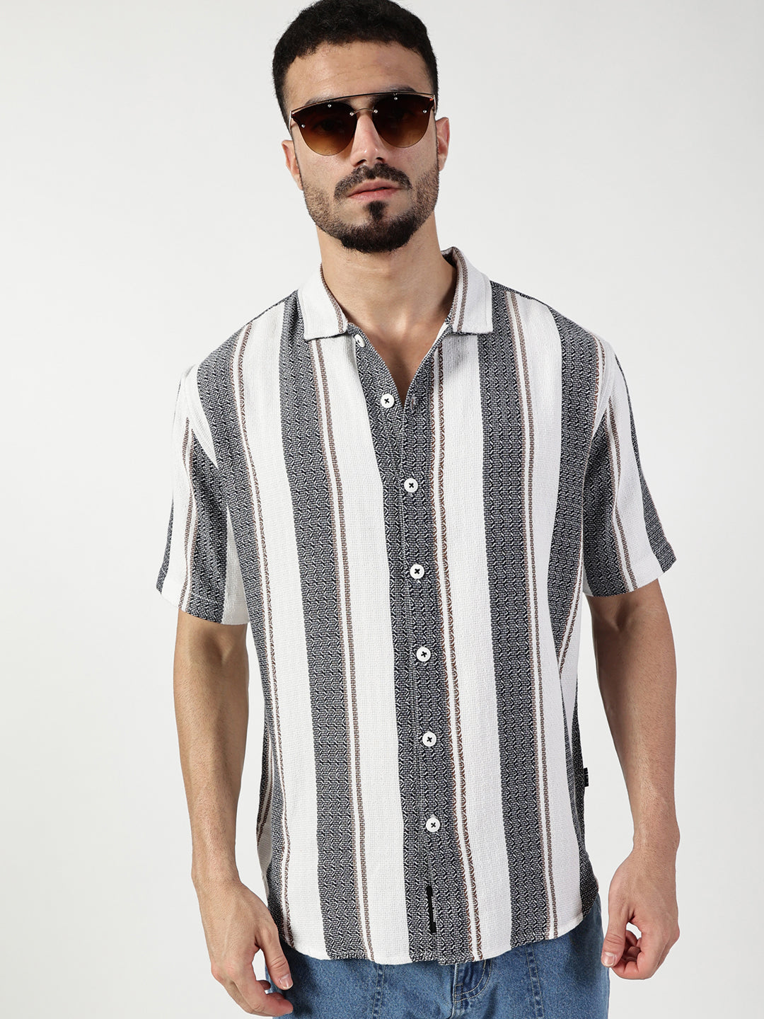 Thomas Scott Men Premium Slim Fit Opaque Striped Casual Shirt