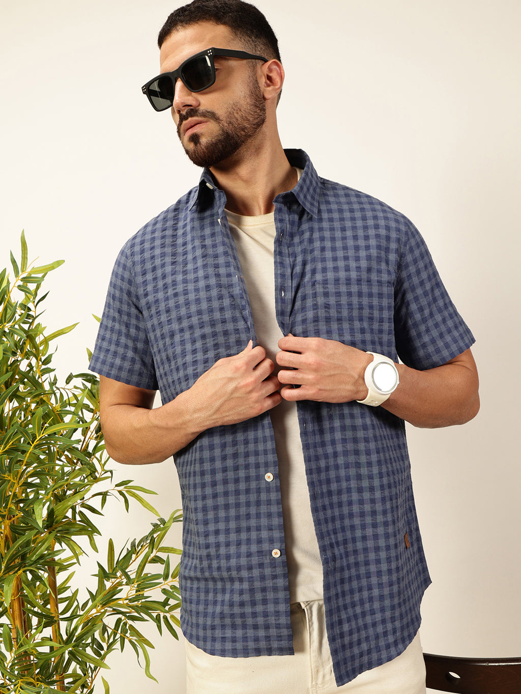 Thomas Scott Men Premium Gingham Checks Opaque Checked Casual Shirt