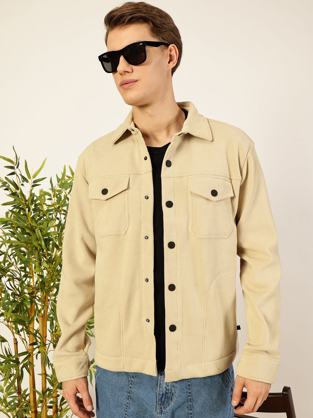 Black Spread Collar Corduroy Anti Odour Jacket