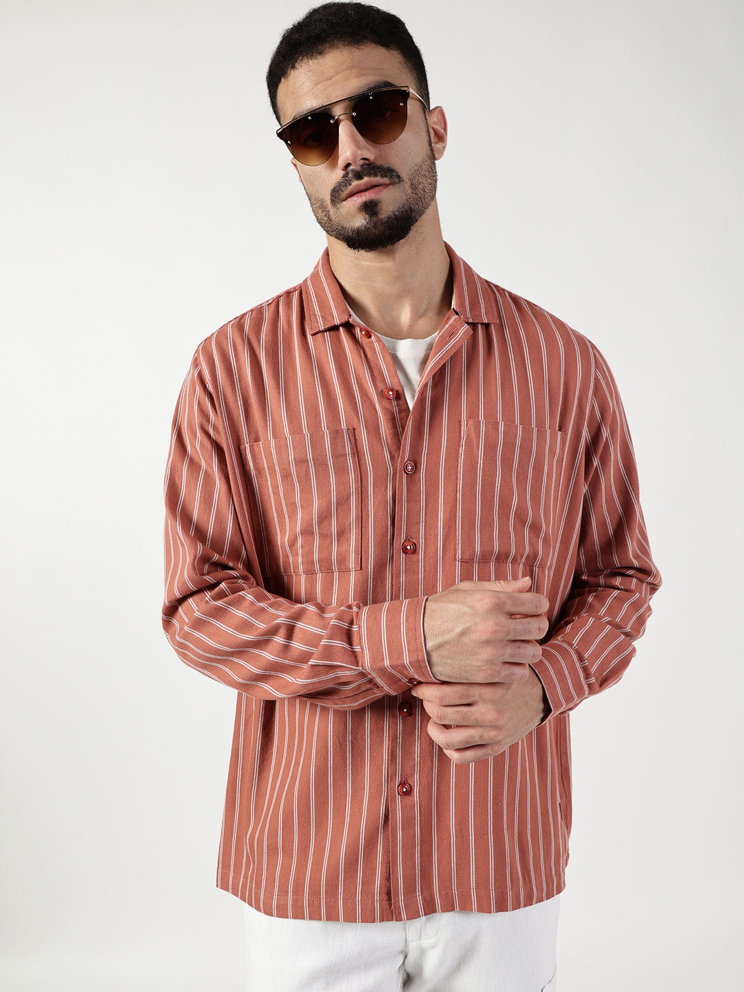 Thomas Scott Men Premium Slim Fit Opaque Striped Casual Shirt